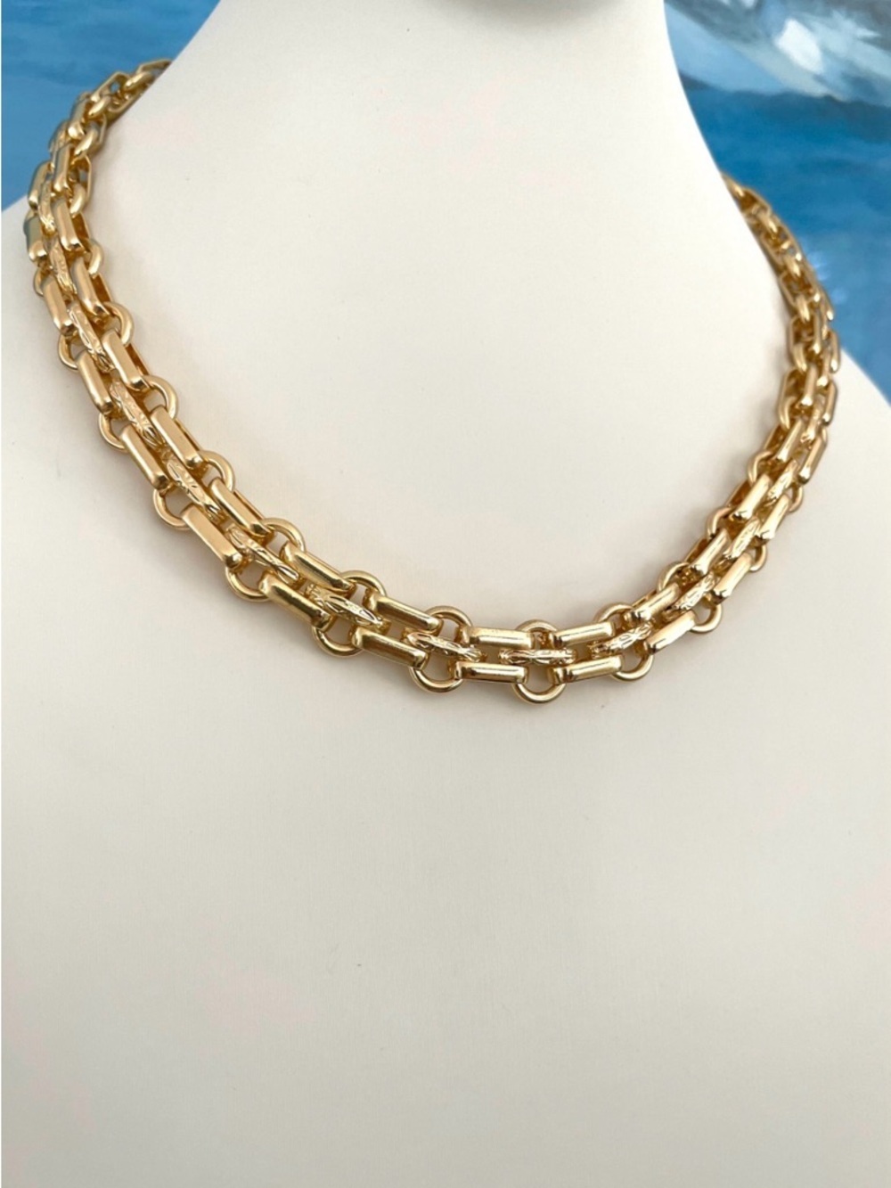 Gold Link Chain Necklace and Bracelet Set
